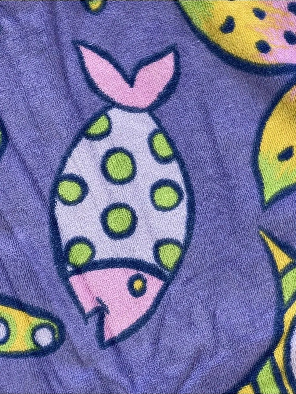 VGT Terrisol Giant Beach Towel Blanket Nautical Fish Purple Green 66” x 66” HTF